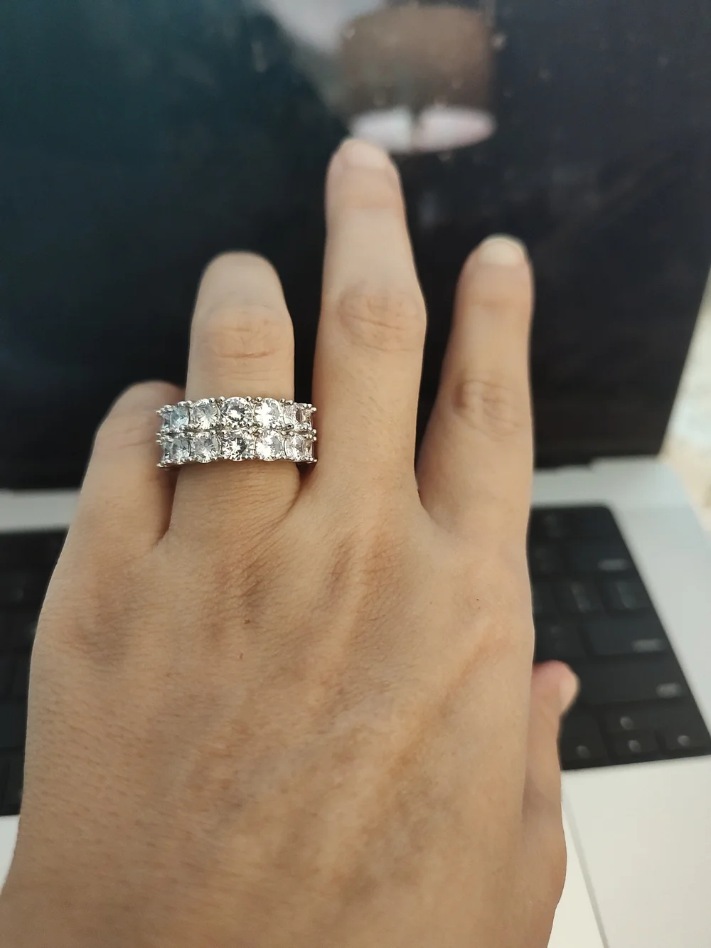 Elegant Silver-Tone Crystal Eternity Band